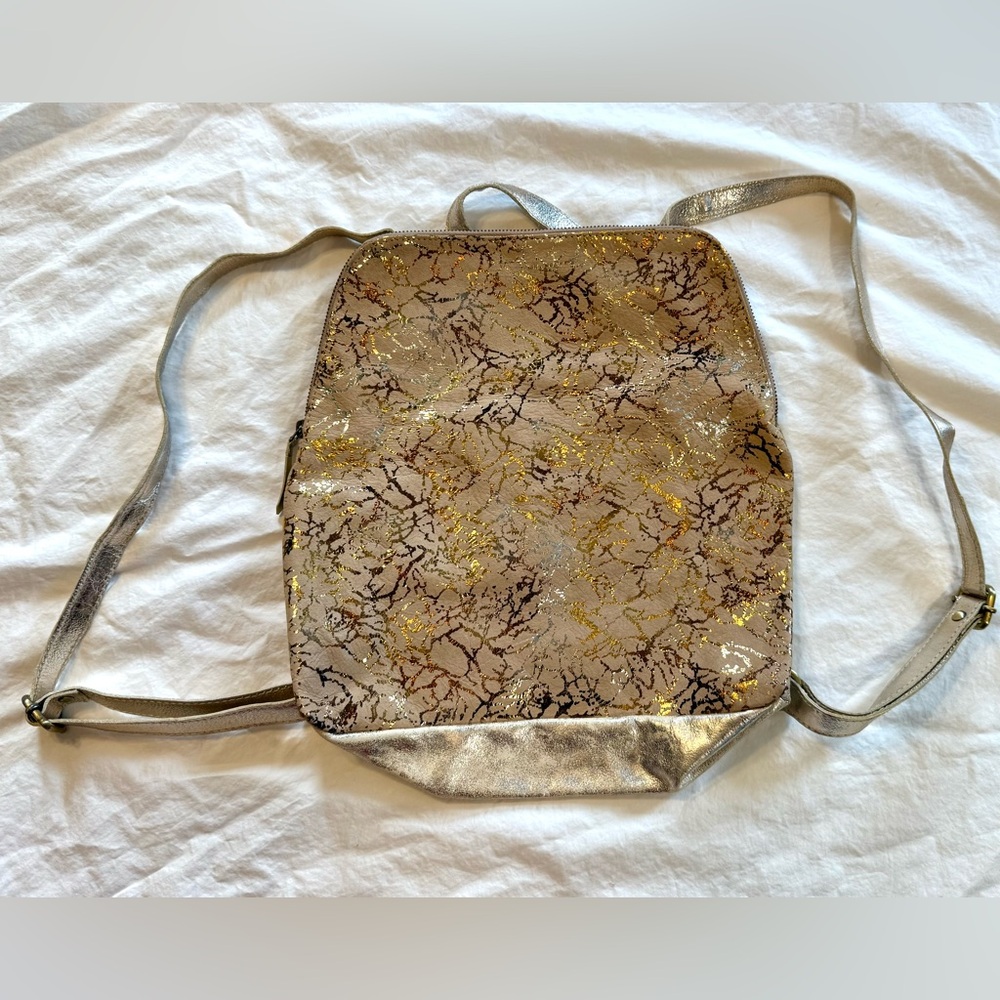 JANE MARIE Metallic Tan Leather Backpack